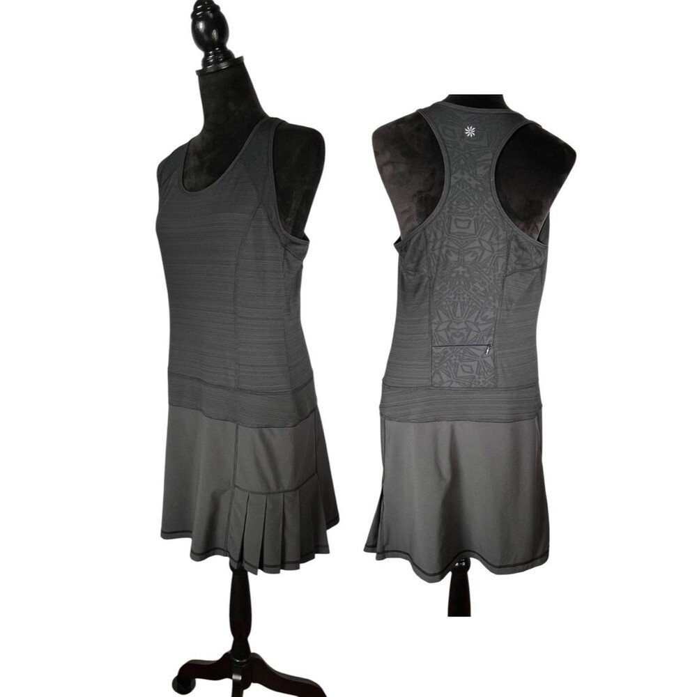 Athleta Pleated Tennis Dress Black Racerback Pickelball Golf Sporty Medium